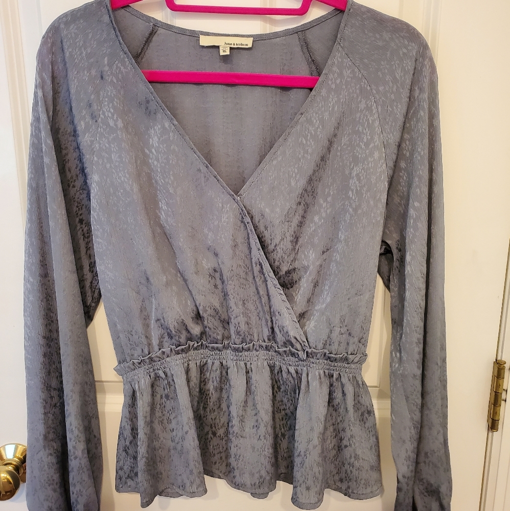 June & Hudson Light Grey Surplice top